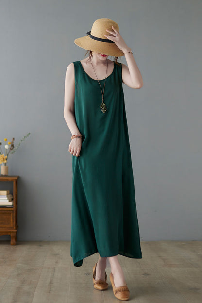 Summer Women Green Casual SleevelessDress C223501