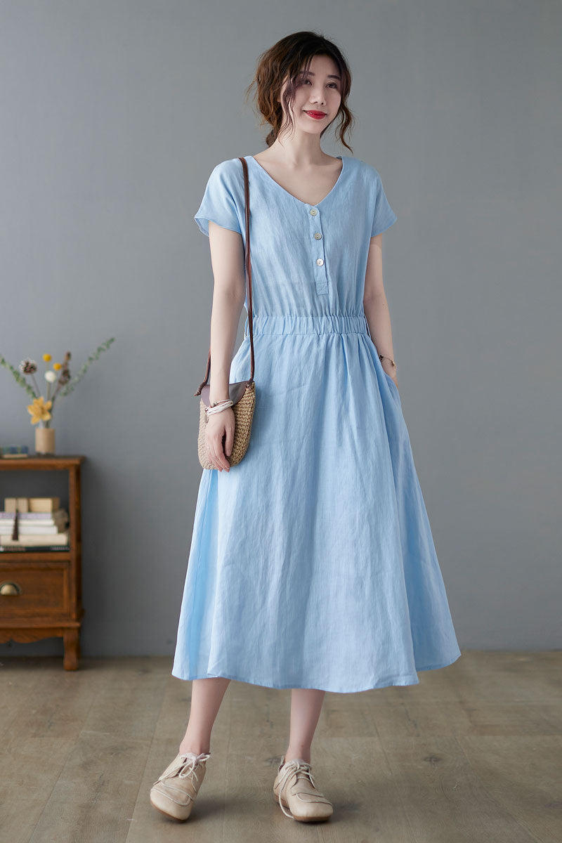 Summer Sustainable 100% Linen Dress for Woman C223601