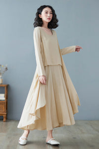 Women Spring Casual Asymmetrical Linen Dress C2728#CK2200222