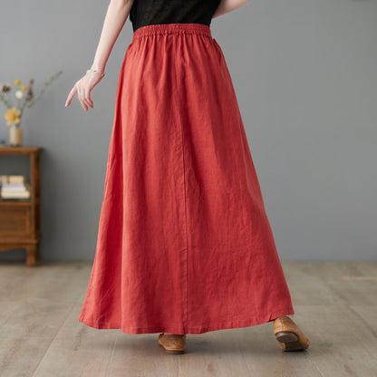 Pleated Elastic Waist Linen Skirt C2242#YY05060