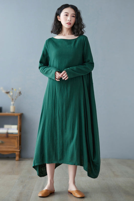 Women Green Plus Size Long Linen maxi Dress C2730#CK2200183