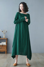 Load image into Gallery viewer, Women Green Plus Size Long Linen maxi Dress C2730#CK2200183
