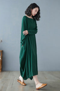 Women Green Plus Size Long Linen maxi Dress C2730#CK2200183