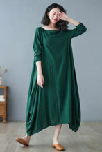 Load image into Gallery viewer, Women Green Plus Size Long Linen maxi Dress C2730#CK2200183
