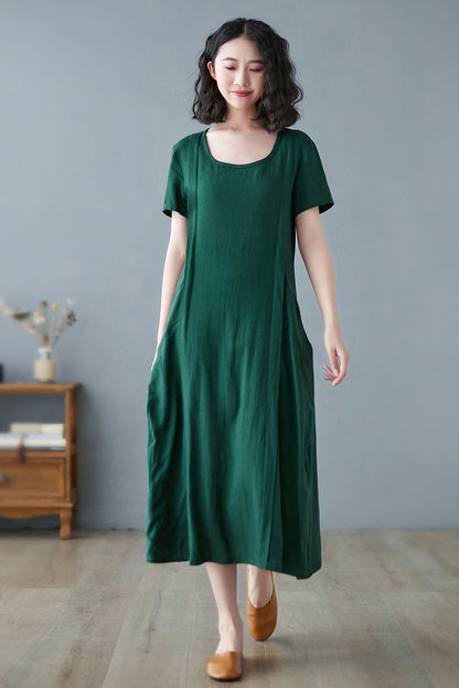Linen Midi Plus Size Casual Loose Dress C2731, Size US2#CK2200231