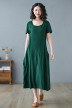 Load image into Gallery viewer, Summer Short Sleeve Linen Midi Plus Size Casual Loose Dress C2731#CK2200231

