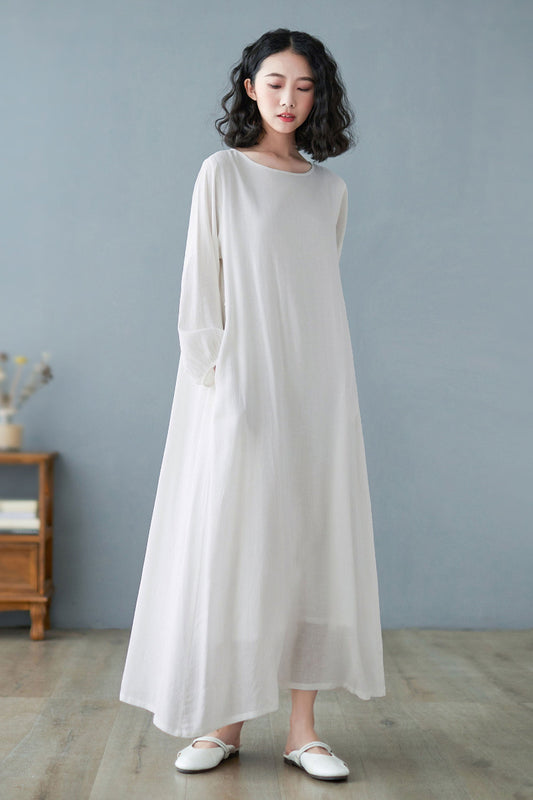 Women Long Sleeve Oversized Linen Loose Maxi Dress C2732#CK2200213