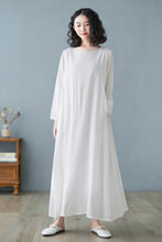 Load image into Gallery viewer, Oversized Long Linen Maxi Dress in White C2732

