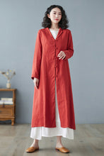 Load image into Gallery viewer, Orange red Long Linen Trench Coat C2733
