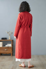 Load image into Gallery viewer, Orange red Long Linen Trench Coat C2733
