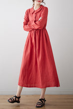 Load image into Gallery viewer, Red Linen Midi Dress C3177
