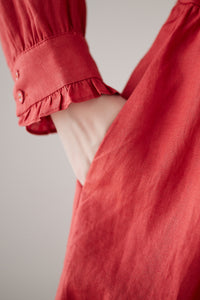 Red Linen Midi Dress C3177