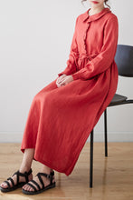 Load image into Gallery viewer, Red Linen Midi Dress C3177
