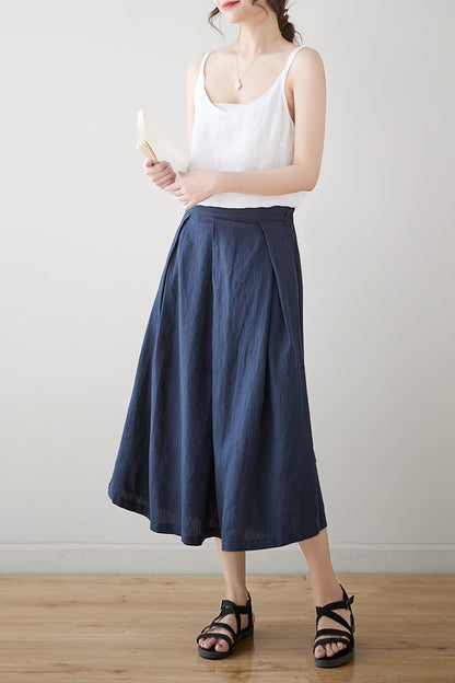 Navy Blue Casual Linen Skirt C3179