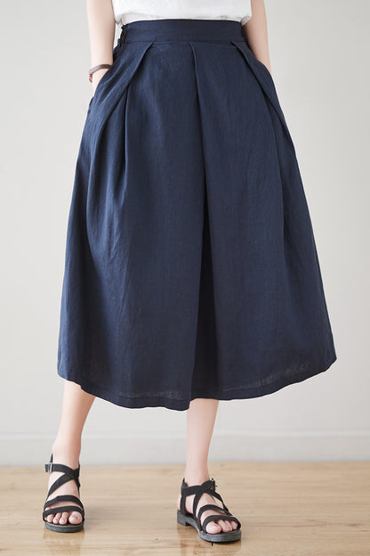 Navy Blue Casual Linen Skirt C3179