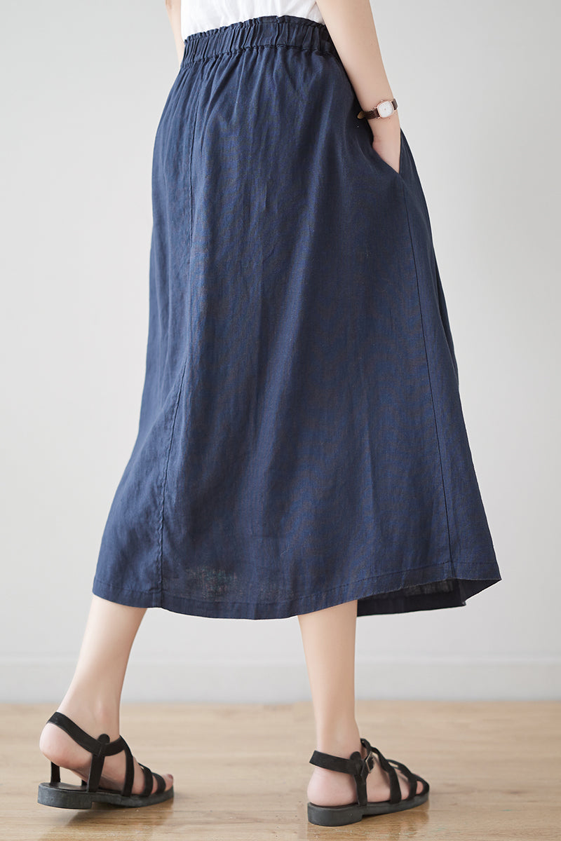 Navy Blue Casual Linen Skirt C3179