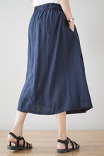 Load image into Gallery viewer, Navy Blue Casual Linen Skirt C3179
