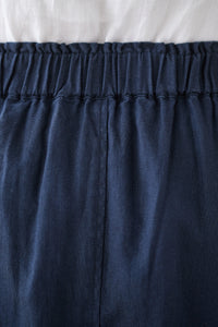 Navy Blue Casual Linen Skirt C3179
