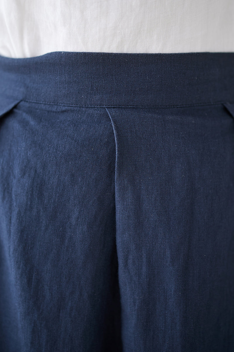 Navy Blue Casual Linen Skirt C3179