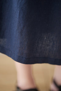 Navy Blue Casual Linen Skirt C3179