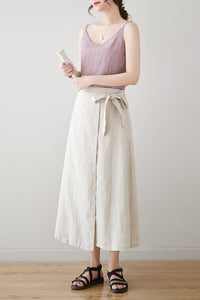 High Waist A-Line Linen Skirt C3180