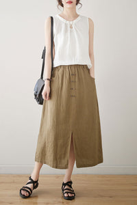 Spring Summer Linen Midi Skirt C3181