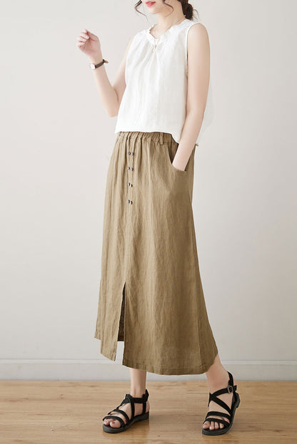 Spring Summer Linen Midi Skirt C3181