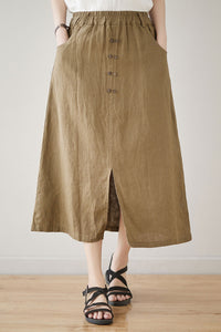 Spring Summer Linen Midi Skirt C3181