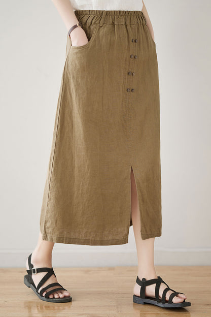 Spring Summer Linen Midi Skirt C3181