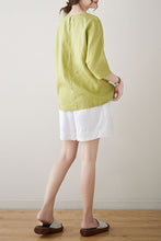 Load image into Gallery viewer, Green Half Sleeve Linen Tops C3182
