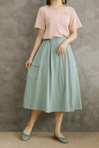 Summer Women Casual Cotton Linen Skirt C2869