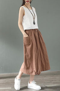 Summer natural waist cotton and linen midi skirt CYM037-190069