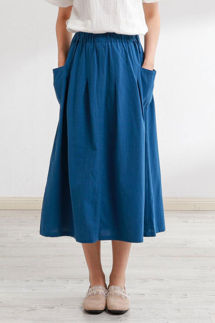 Casual Elastic waist linen maxi Skirt A014