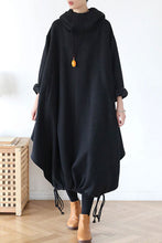 Load image into Gallery viewer, Loose fit hooded cotton dress coat with asymmetrical hem A016
