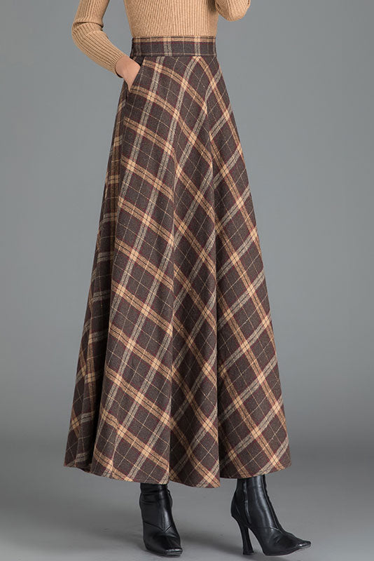 Enrich kaste Stræbe Plus Size Full Flared Plaid Wool Maxi Skirt C2490 – Ylistyle
