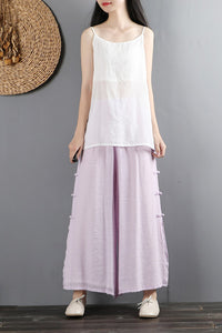 Light Purple Handmade Loose Cotton Linen Pant C2883