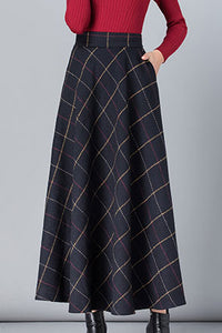 50s Retro High Waist Swing Tartan Wool Maxi Skirt  C251301