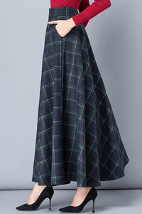 Elegant A Line Back Elastic Waist Plaid Wool Skirt C2491