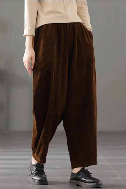 Black Elastic Waist Corduroy Pants C2442