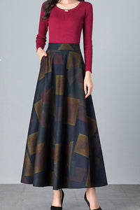 Retro Flower Print Warm Long Wool Skirt  C2474