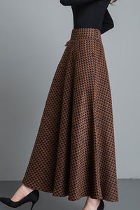 Houndstooth A Line Wool Skirt Women C2471
