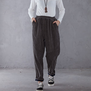 Gray Elastic Waist Corduroy Pants C191001