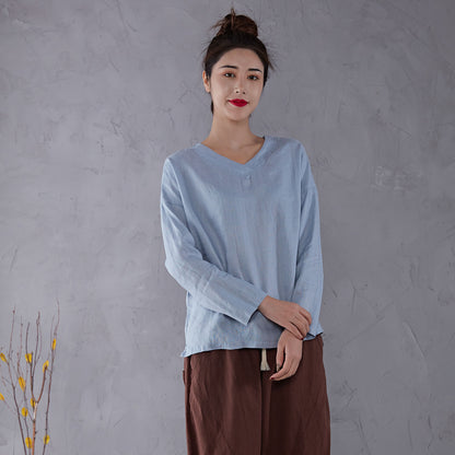 Blue Basic Oversize Linen Top C1911