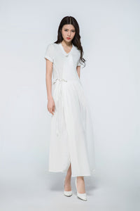 Women's Short Sleeve White Cotton Loose Dress C1073