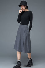 Load image into Gallery viewer, dark gray A Line midi wool skirt c1192 XS #YY03690
