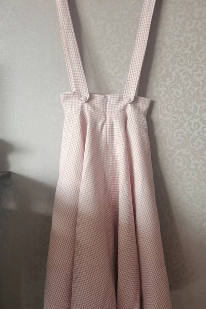 Pink Check Linen Apron Dress C2921#CK