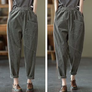 Grey Elastic Waist Corduroy Pants C2439