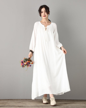 Load image into Gallery viewer, long sleeve white linen dress for women C1823
