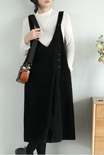 Load image into Gallery viewer, Black Corduroy Strap Dress C2446
