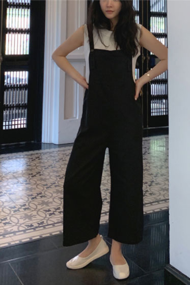 Casual Linen Jumpsuits in Black C2390